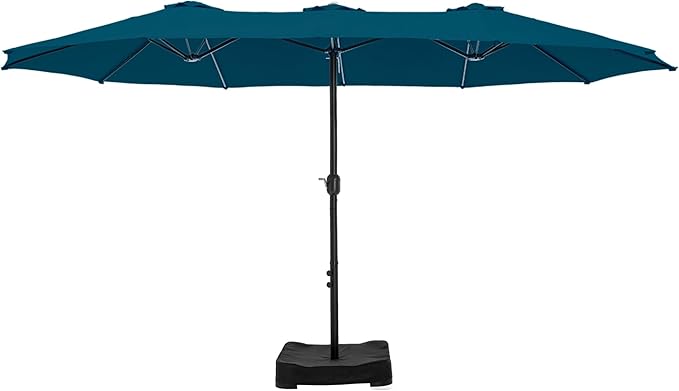 HERA'S PALACE Umbrella Patio Outdoor with Base 15ft Rectangle Table Double Market Umbrellas Clearance Large Included Stand for Deck Outside Pool Picnic Inground Yard Commercial (Cerulean)