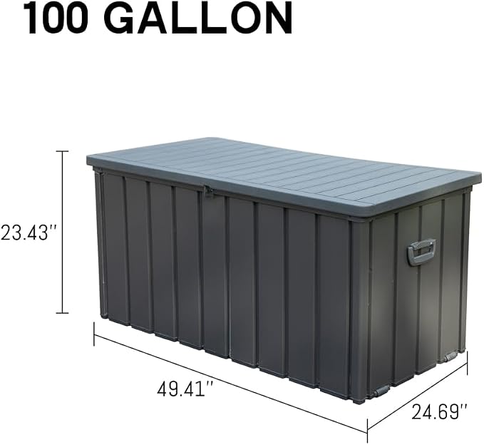 Large 120-Gallon Waterproof Outdoor Storage Box for Patio, Deck, or Poolside – Durable Weather-Resistant Design with Lockable Lid (100 Gallon W/Resin Lid (Dark Gray))