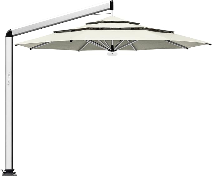 EliteShade USA Atlas 3-Tier 11FT Full Aluminum Cantilever Patio Umbrella for Outdoor Restaurant Garden Courtyard Deck Pool and Marketing with Light (No battery), Natural