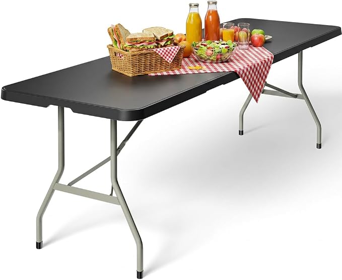 YITAHOME 8FT Heavy Duty Folding Table for Indoors & Outdoors Use, Versatile Rectangle Folding Table with Carrying Handle for Camping, Picnics, Parties, and Events, Black