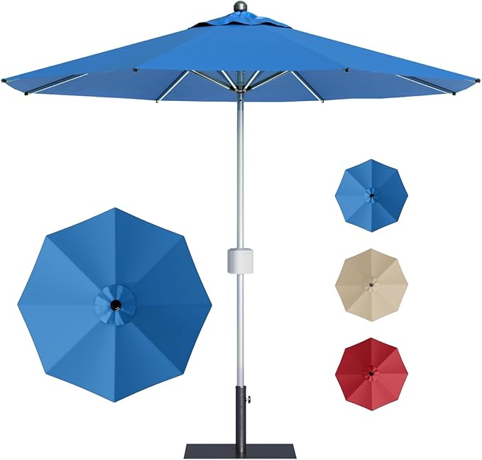 Patiowell 9 FT Motorized Patio Umbrella with Base Included, Outdoor Umbrella with Base, Detachable Power Bank Hands-Free Automation, Aluminum Frame for Backyard, Poolside, Outdoor Dining, Blue