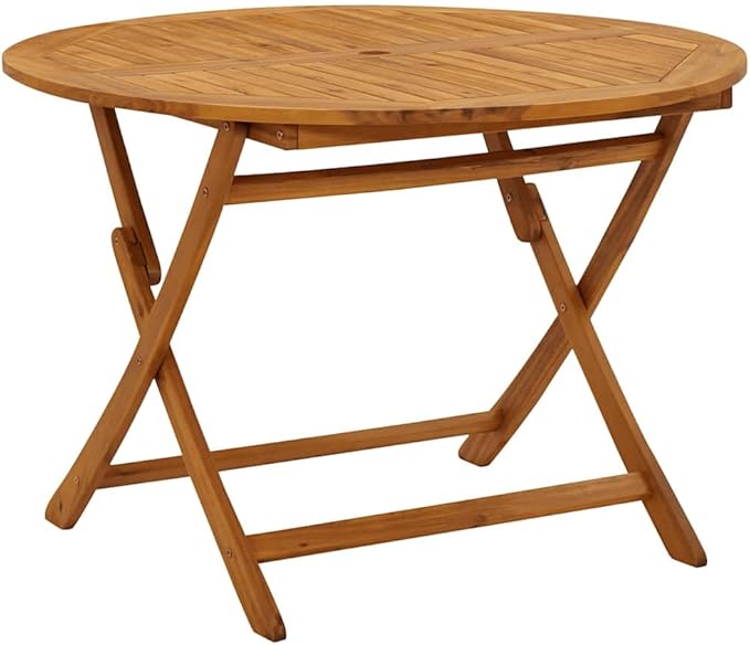 Solid Acacia Wood Folding Garden Table 43.3" Outdoor Dining Table with Natural Oil Finish, Farmhouse Style Patio Coffee for Snacks and Drinks