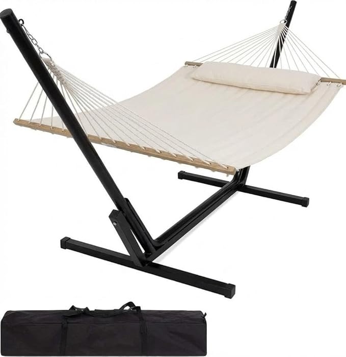 143.755.1236.22inch 2-Person Hammock with Collapsible Steel Frame, UV-Resistant Fabric for Outdoor Backyard Camping Patio Relaxation (450lb Capacity)