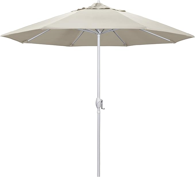 California Umbrella 12-Year Protection 9' Rd Aluminum Patio Umbrella, Crank Lift, Auto Tilt, White Finish, Sunbrella Canvas