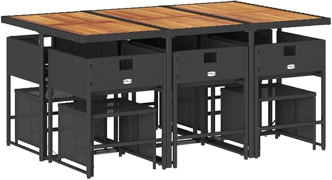 11-Piece Modern Black Poly Rattan Garden Dining Set, Spacious Patio Seating for Backyard or Porch, 41.7 x 65.0 x 28.7 in