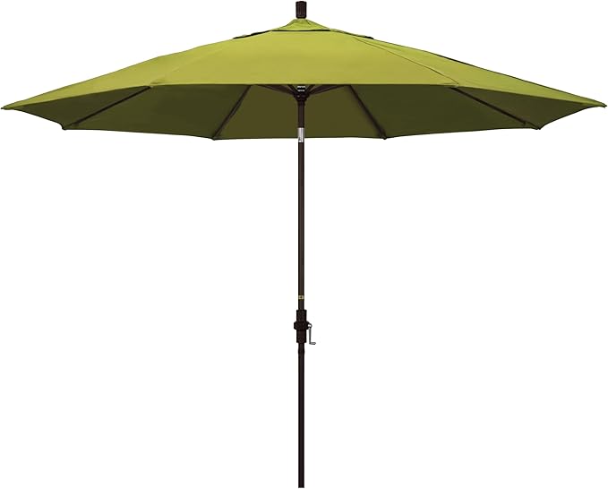 California Umbrella 11Ft Premium Patio Umbrella, Hand-Crank, Tilt-Collar, Bronze Frame, Solution Dyed Kiwi Fabric