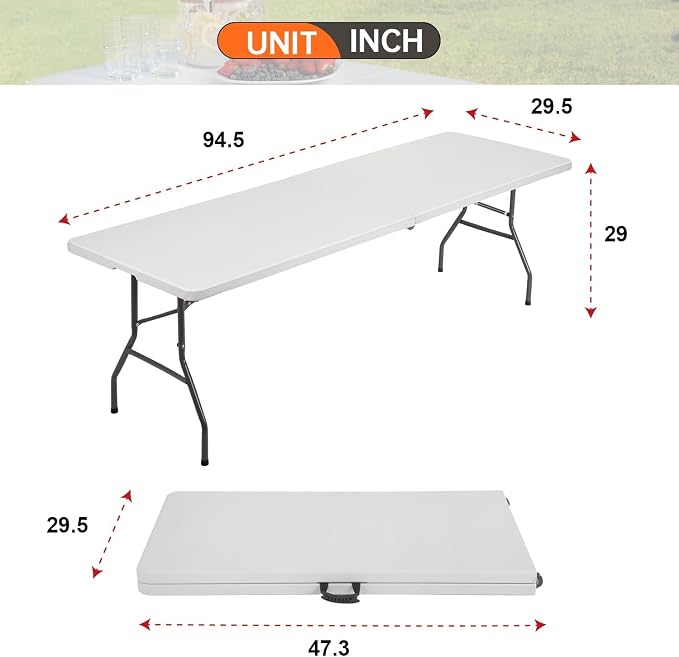 Folding Tables 8Ft Outdoor Dining Table, Portable Picnic Table Fold Up Lightweight Party Tables, 8 Foot Folding Table Outdoor Camping Table, Mesas Para Fiestas Beach Table Camp Table Outdoor Tables
