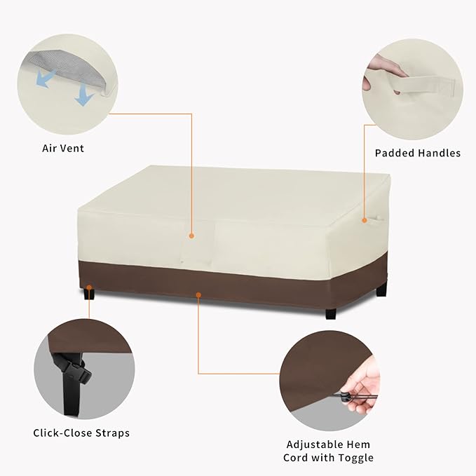Easy-Going Waterproof Outdoor Couch Cover, Heavy Duty 3-Seater Patio Sofa Cover, Winchdproof Outdoor Furniture Cover with Air Vent (104Wx32.5Dx33H inch, Beige/Dark Brown)