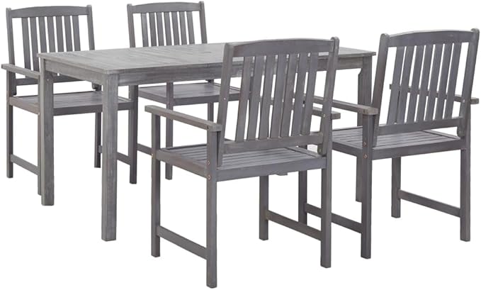 5 Piece Patio Dining Set, Sectional Sofa Outdoor Sofa Sets Patio Conversation Set Front Porch Furniture for Poolside Garden Exhibition Piazza Gray Solid Acacia Wood