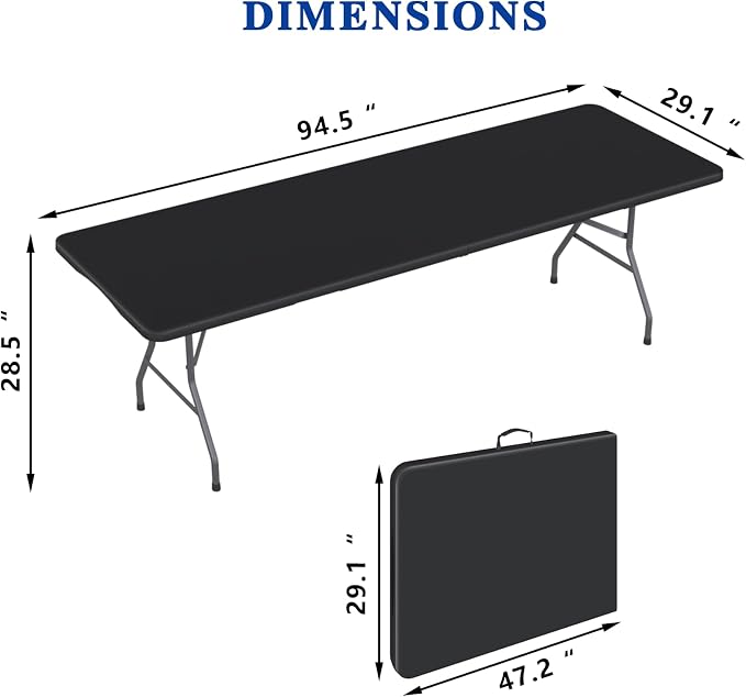 8FT Folding Tables – Heavy Duty Portable Foldable Picnic Table with Built-in Handle, 450 lb Capacity – Ideal for Events, Parties, Crafts, Camping & Dining (4-Pack, Black)
