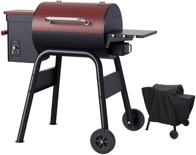 Jocoevol Pellet Smoker Grill Wood Pellet grill Electric Bbq Grills for Outdoor with Auto Feed & Pid Temperature Control 180-425°F, 456 Sq.In Cook Area, 6-In-1 Bbq Grill & Rain Cover For Backyard