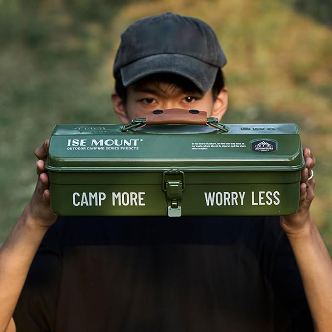 HUIOP Portable Camping Picnic Tool Box with Handle, Metal, Water Repellent, 1 Compartment