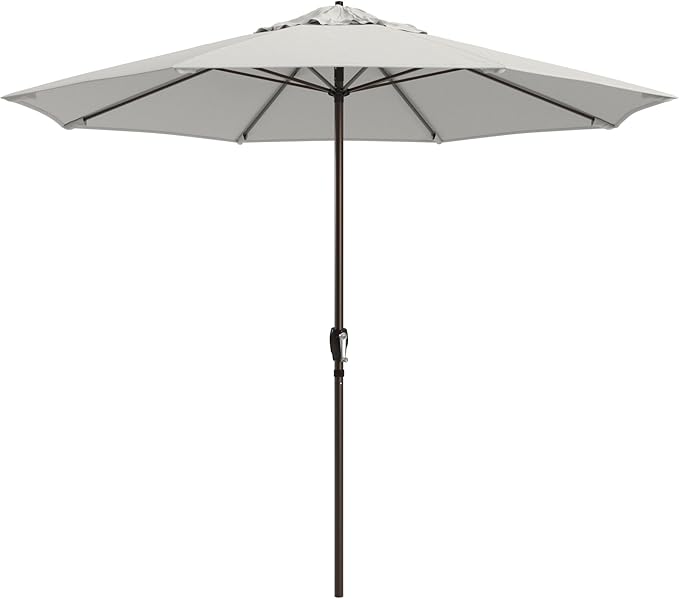 California Umbrella 12-Year Protection 9-Ft Outdoor Patio Umbrella, Sunbrella Fade-Resistant Fabric, Auto-Tilt, Heavy Duty Aluminum Frame, 8 Reinforced Ribs for Pool or Deck, Bronze Pole, Natural