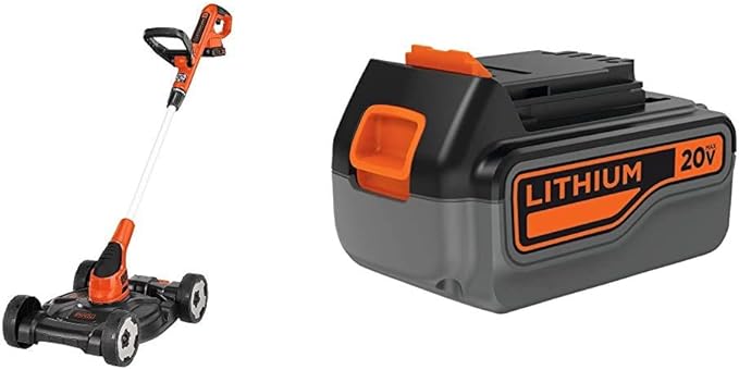 BLACK+DECKER 3-in-1 Lawn Mower, String Trimmer and Edger, 12-Inch with Extra 4-Ah Lithium Ion Battery Pack (MTC220 & LB2X4020)