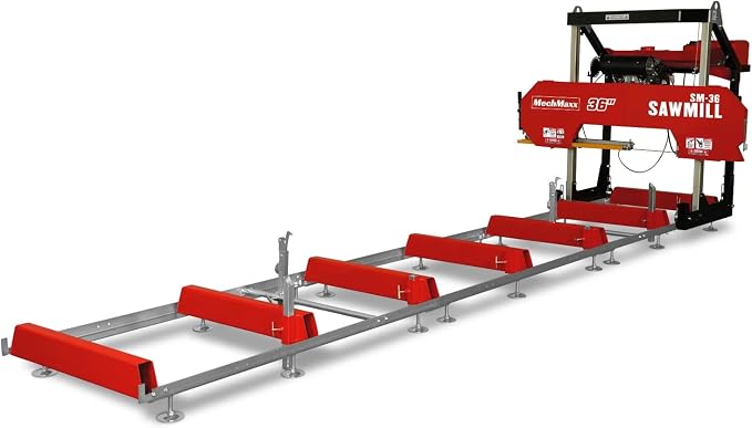 MechMaxx 36" MAX Portable Sawmill, 25HP 688cc HONDA GX690 V-Twin Engine, 35" Board Width, 20' Track Length, (10 x Blades Included),Model SM36HMAX