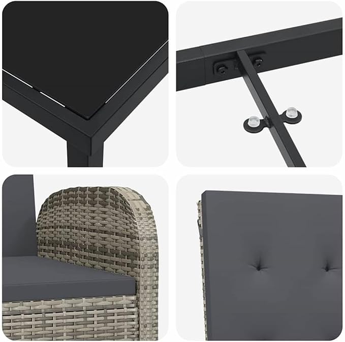 Afuera Living 5 Piece Poly Rattan Patio Dining Set, Black Finish, Powder-Coated Steel Frame with Tempered Glass Table, Weather-Resistant Cushions, Adjustable Backrest, Modern Outdoor Furniture for