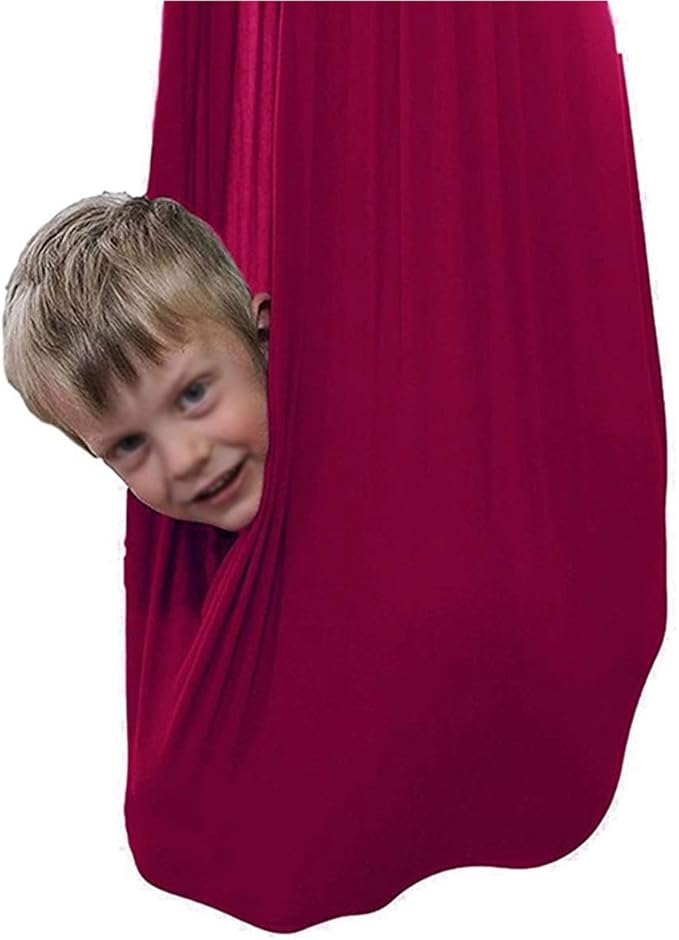 Kids Indoor Therapy Swing Adjustable Swings Sensory Snuggle Swing Ultra Soft Cuddle Hammock with Special Needs for Children Outdoor Autism ADHD (Color : Wine red, Size : 150 x 280 cm)