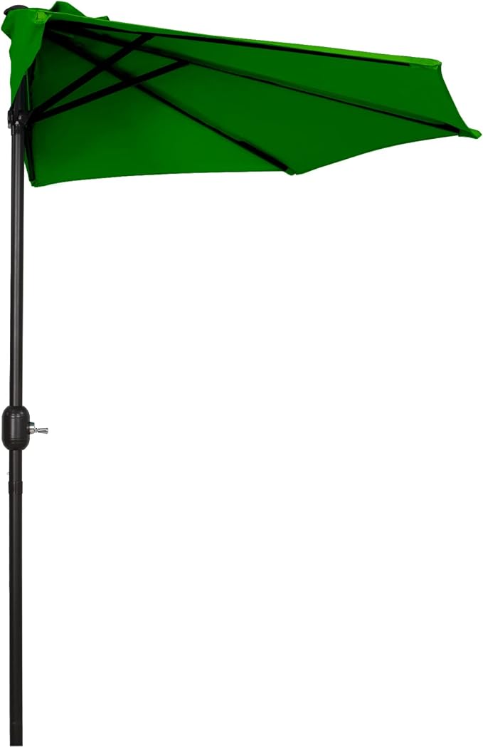 WO Home Furniture 9 ft Half Market Outdoor Umbrella With Sturdy Half Base included, Polyester Canopy, All Weather and UV Resistant for your Patio, Awning, Window, Garden, Balcony, Dark Green