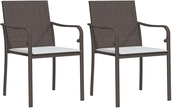 Afuera Living 3-Piece Contemporary Garden Dining Set, 31.5 in Square Table, PE Rattan/Steel/Tempered Glass, Brown/Black/Cream White Finish, Cushioned Chairs, Compact Design for Patio, Balcony,