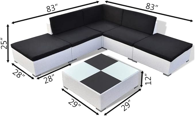 6 Piece Patio Lounge Set with Cushions, Porch Furniture Set Front Porch Furniture Outdoor Dining Sets Patio Conversation Set for Piazza Negotiation Area Exhibition Garden Poly Rattan White