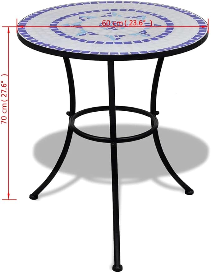 vidaXL Bistro Table Mosaic Ceramic Blue White Outdoor Garden Patio Cafe Coffee