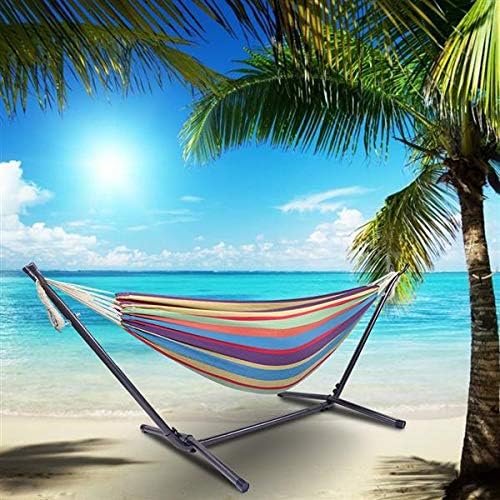 HopeHope Cotton Hammock with Space Saving Steel Stand, Tropical Hammock for Patio Porch Garden Backyard Lounging Outdoor and Indoor Rainbow(450 lb Capacity - Premium Carry Bag Included)