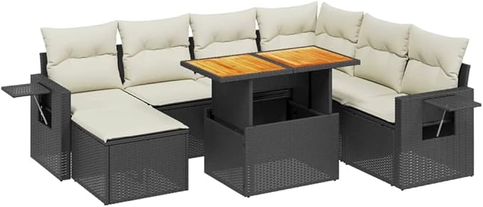 vidaXL Patio Sofa Set with Cushions 8 Piece, Outdoor Conversation Set, Sectional Sofa for Balcony Garden, Modern Style, Black Poly Rattan