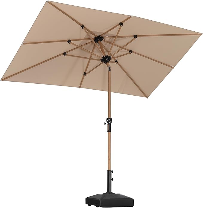 PURPLE LEAF 5' x 8' Patio Umbrella with Base Market Umbrella Rectangular Outdoor Umbrella with Push Button Tilt & Crank and 8 Ribs Aluminum Table Umbrella for Pool Backyard Beach, Beige