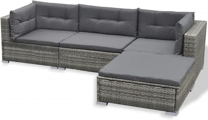 6 Piece Patio Lounge Set with Cushions, Sectional Sofa Patio Conversation Set Front Porch Furniture Outdoor Sofa Sets for Exhibition Negotiation Area Poolside Garden Poly Rattan Gray