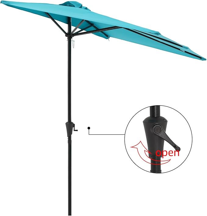 COBANA 7.5’by 4’Half Rectangular Outdoor Patio Umbrella for Patio, Balcony, Garden, Deck, Blue