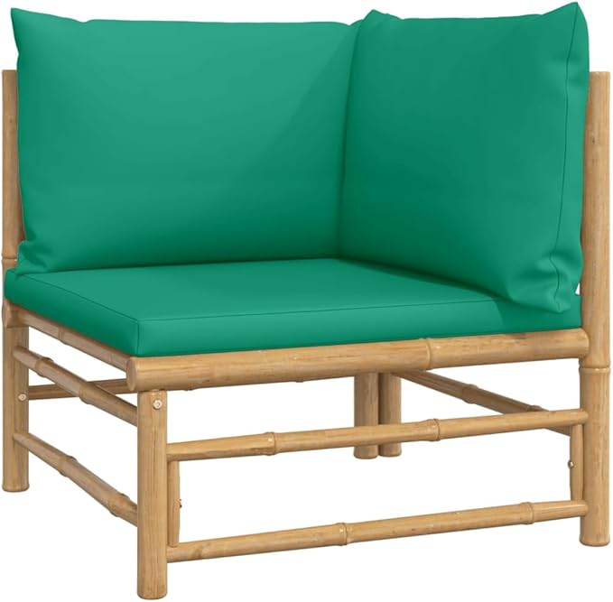 6 Piece Patio Lounge Set with Green Cushions, Patio Conversation Set Sectional Sofa Porch Furniture Set Outdoor Sofa Sets for Garden Piazza Negotiation Area Exhibition Bamboo