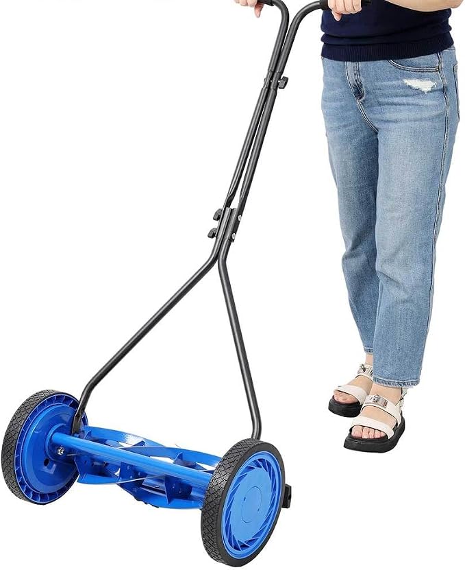 16-Inch Push Reel Lawn Mower – 5-Blade Manual Grass Cutter with Adjustable Blade Height, Lightweight Walk Behind Reel Mower for Small Lawns