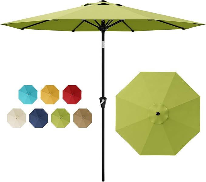 IDEALHOUSE 10FT Outdoor Patio Umbrella, UV Resistant Outdoor Table Parasol, Push Button Tilt & Crank Lift, 8 Fiberglass Ribs, Heavy Duty Canopy, Large Sunshade for Deck Yard Pool Cafe