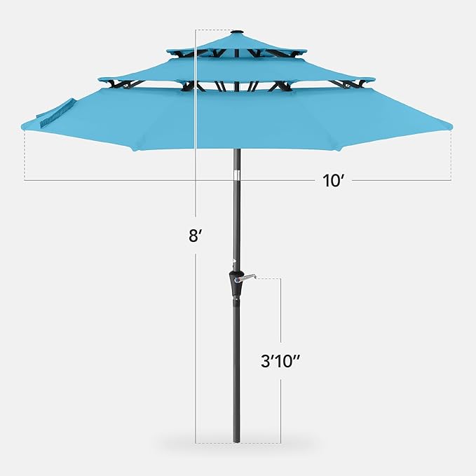 Best Choice Products 10ft 3-Tier Market Patio Umbrella, Outdoor Sun Shade with Tilt, Crank Lift, 8 Ribs for Backyard, Deck, Poolside
