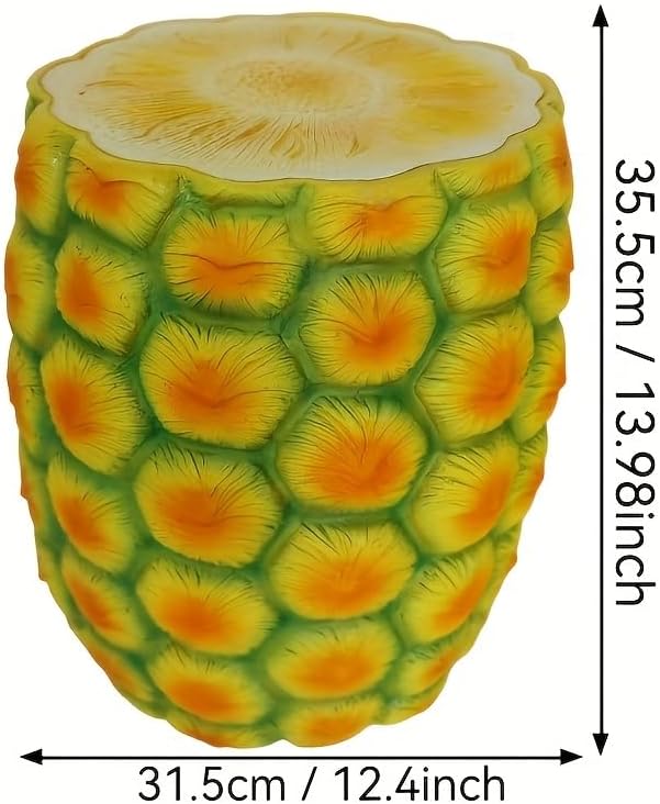 14" Pineapple Stool Side Table Home Decor, Weather Resistant Resin Garden Stool Plant Stand, Multi-Purpose Fruit End Table for Patio, Balcony, Indoor & Outdoor Decoration