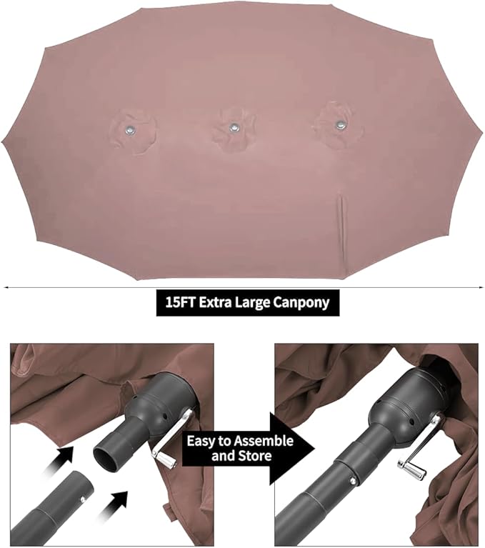 AECOJOY 15x9ft Large Patio Umbrella, Double-Sided Outdoor Market Rectangle Table 177''x104'' Umbrella with Crank Air Vents for Deck Pool Patio(1.9" Pole, Brown)