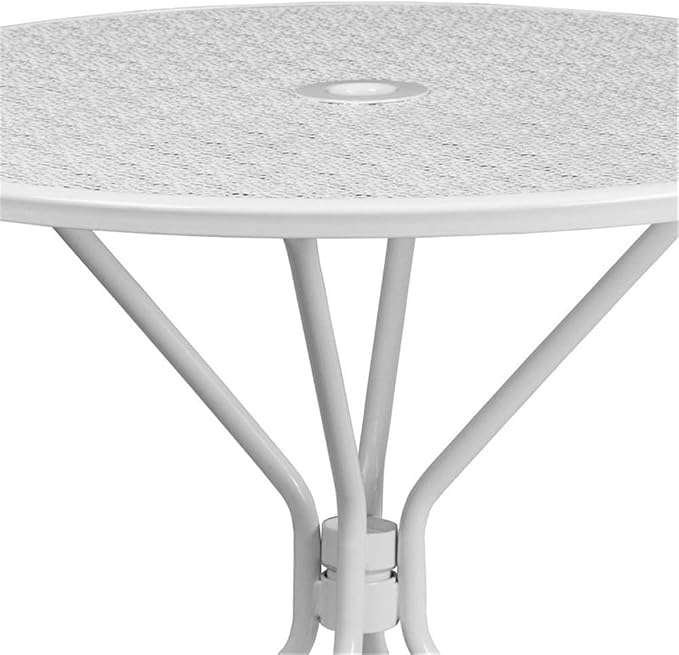Afuera Living Round Steel Patio Dining Table, 35.25 in, White Powder Coat Finish, Flower Print Top with Umbrella Hole, Indoor/Outdoor Durable Bistro Table for Home, Cafe, Restaurant