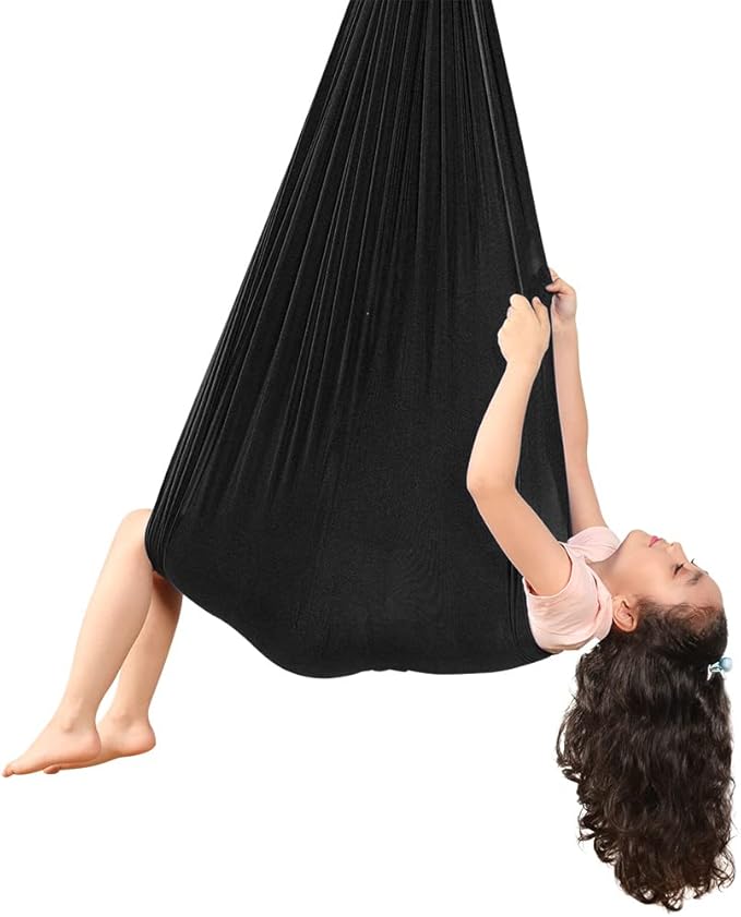 Kids Sensory Therapy Swing Hammock Children's Swing Hammock Indoor Elastic Cuddle Pod Swing for Autism Boys Girls with ADHD SPD Asperger's Sensory Integration Special Needs (Black)