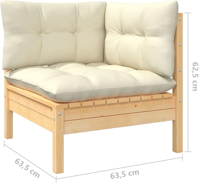 4 Piece Patio Lounge Set with Cream Cushions, Sectional Sofa Front Porch Furniture Patio Conversation Set Outdoor Sofa Sets for Exhibition Poolside Piazza Negotiation Area Pinewood