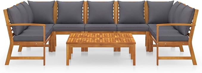 Patio Lounge Set with Cushion,Outdoor Patio Furniture,Outdoor Chat Conversation Set,Garden Furniture Sets,for Patio,Backyard,Garden,Outdoor,9 Piece Solid Acacia Wood