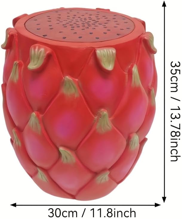 Realistic Fruit Stool, Small Resin Footrest Side Table, Indoor/Outdoor Decorative Plant Seat for Garden, Patio, Playroom, Kids' Room, Weather-Resistant (Dragon Fruit)
