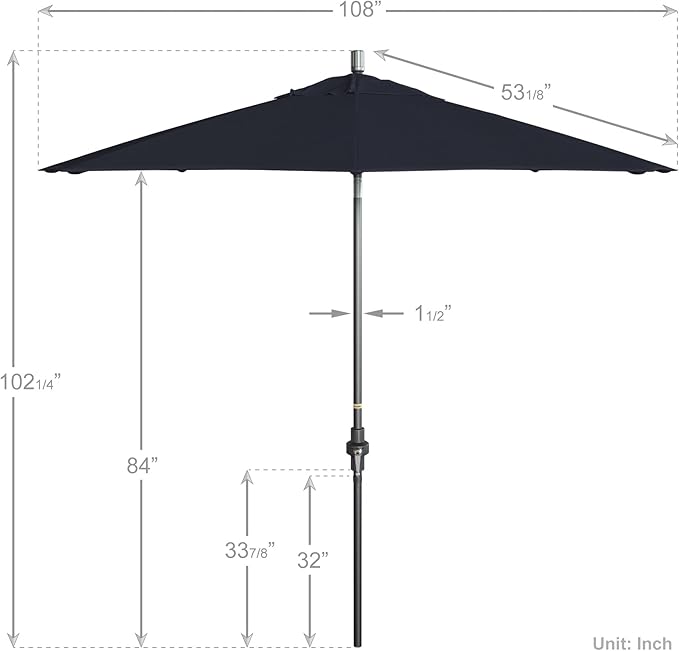 California Umbrella 9' Rd. Crank Lift, Collar Tilt, Aluminum Pole, Fiberglass Rib Patio Umbrella, Hammertone Grey Finish, Sunbrella Spectrum Indigo