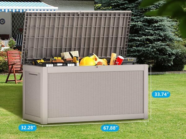 Vixzen 320 Gallon Deck Boxes Outdoor Waterproof, Lockable Storage Box for Patio Cushions Storage Furniture, Garden Tools, Pool Supplies, Weatherproof and UV Resistant (Grey, 320 Gallon)