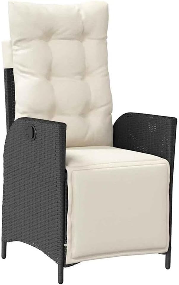 Afuera Living 5 Piece Poly Rattan Patio Dining Set, Black, Adjustable Footrests, Cushioned Polyester Seat Pads, Tempered Glass Tabletop, Modern Outdoor Furniture for Garden, Terrace, or Backyard Use