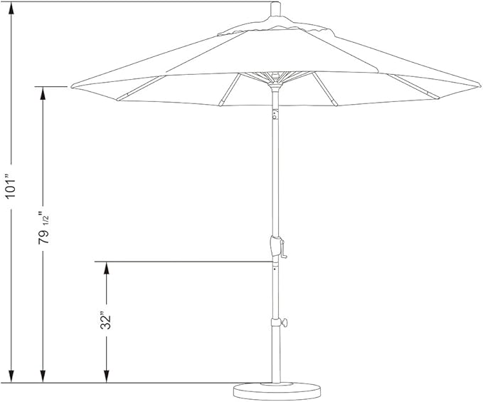 California Umbrella 9' Rd Pacific Trail Series Aluminum Patio Umbrella, Crank Lift, Push Button Tilt, Black Finish, Sunbrella Melon Fabric