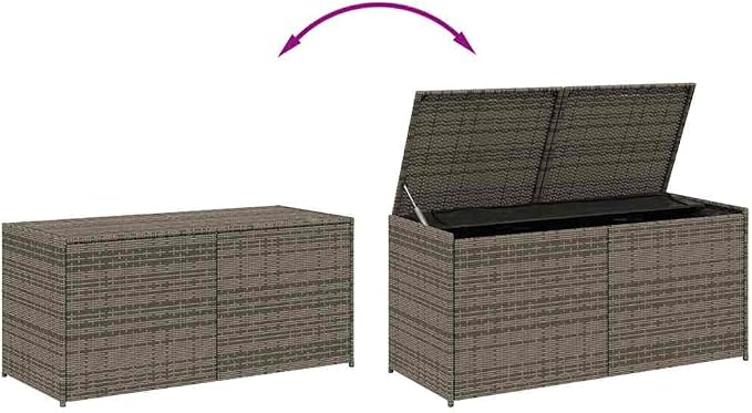 Garden Storage Box Gray 74.8 Gal Poly Rattan Deck Box for Outdoor Patio Cushions Tools and Garden Supplies 47.2 x 19.7 x 22.0 Inches