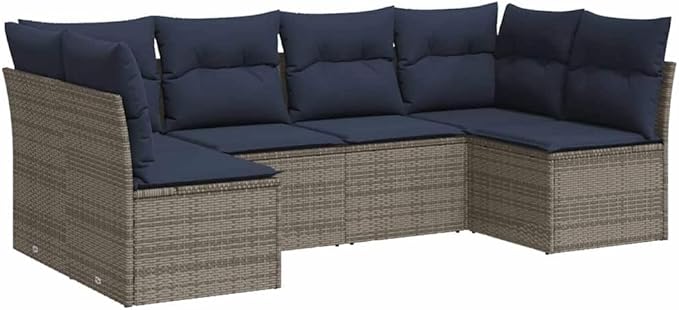 vidaXL Patio Sofa Set with Cushions 6 Piece, Outdoor Conversation Set, Patio Furniture Set for Balcony Garden, Modern Style, Gray Poly Rattan