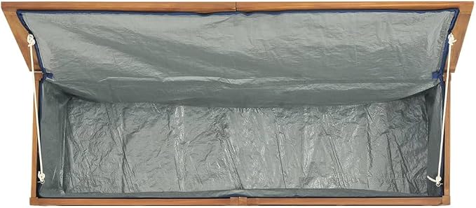 Wooden Garden Patio Storage Box with PE Bag, Deck Storage Container Box for Patio Cushions and Gardening Tools, 59.1"x19.7"x21.7" Solid Wood Teak
