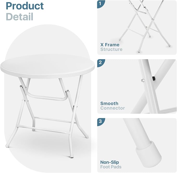 31" Round Folding Commercial Banquet Table Foldable Plastic Card Outdoor Utility Tables for Party Wedding Event, White