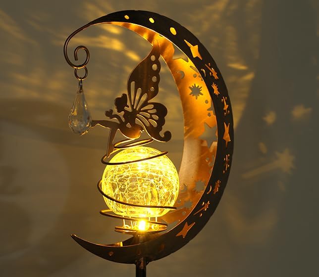 Moon Solar Lights Outdoor Waterproof Metal Fairy Moon Solar Lanterns for Garden, Patio, Yard, Gift for Women, Mom, Family Solar Powered, Durable, Garden Decor Figurine Lights